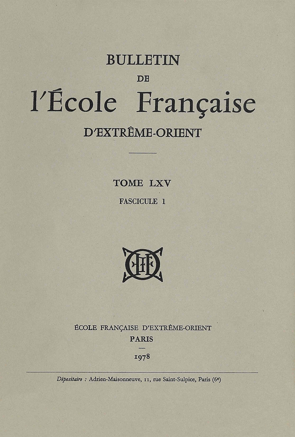 Bulletin de l'Ecole française d'Extrême-Orient 65 (1978)