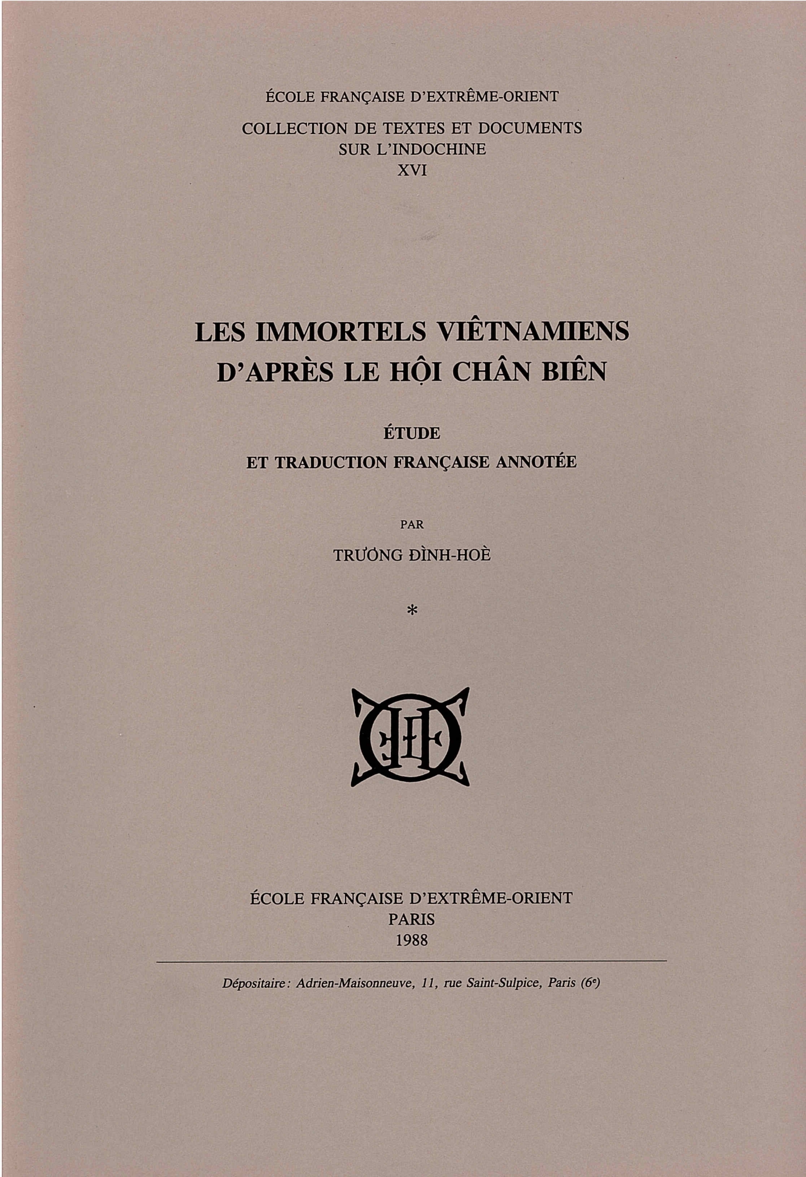 Les Immortels vietnamiens d'après le Hội chân biên