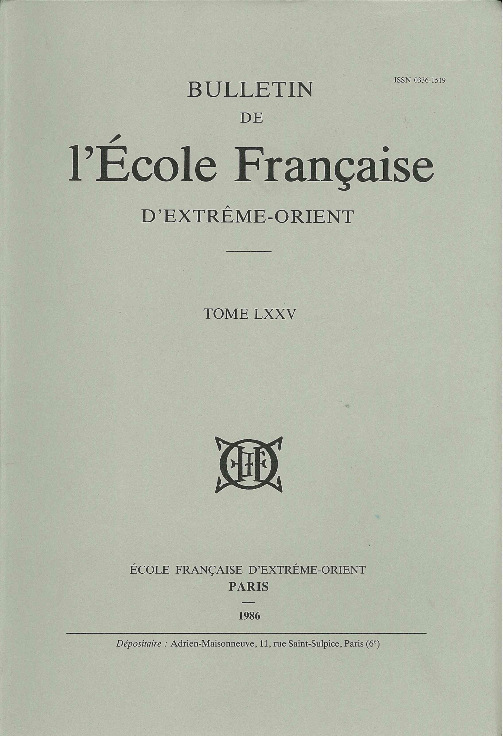 Bulletin de l'Ecole française d'Extrême-Orient 75 (1986)
