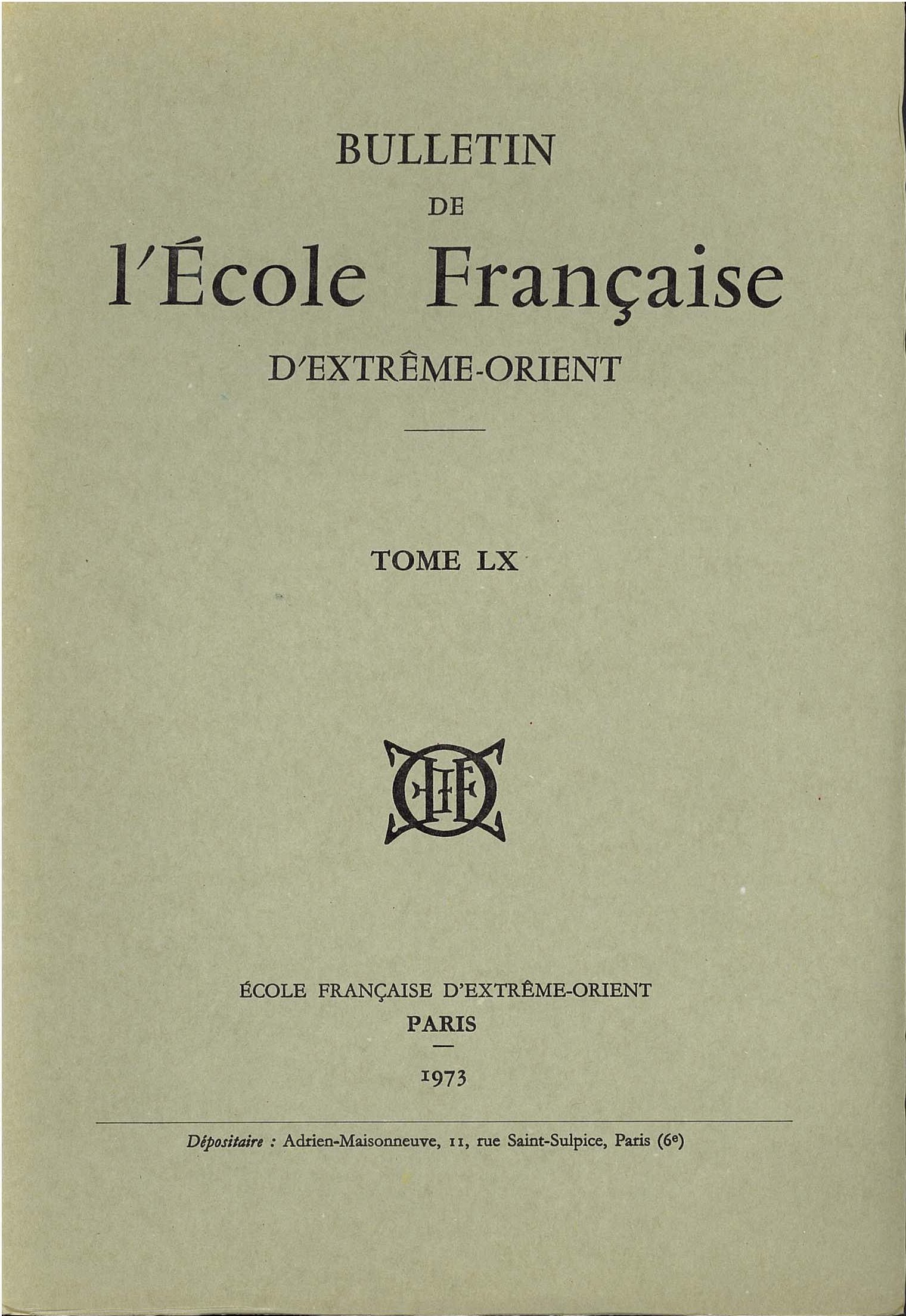 Bulletin de l'Ecole française d'Extrême-Orient 60 (1973)