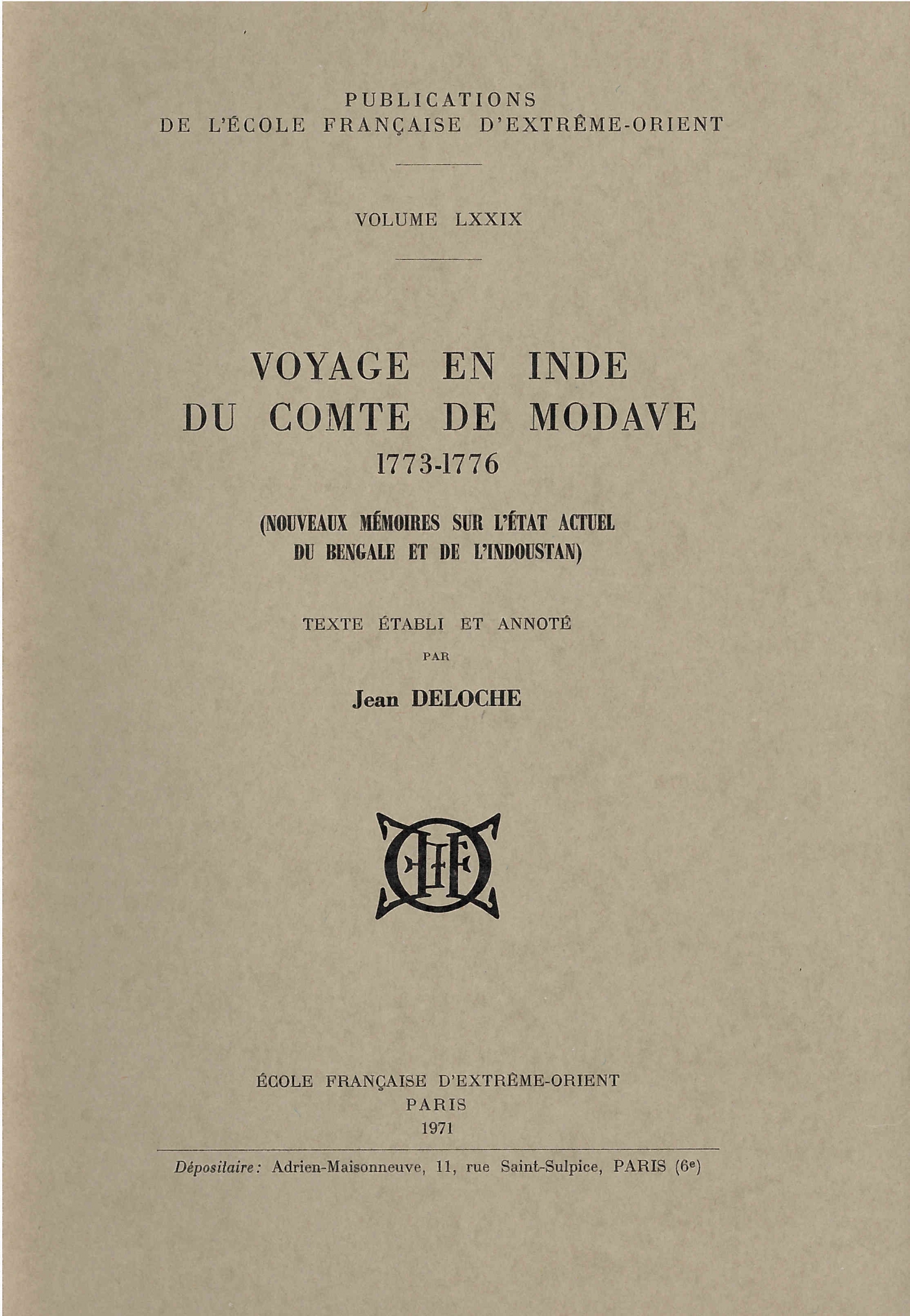 Voyage en Inde du Comte de Modave, 1773-1776 